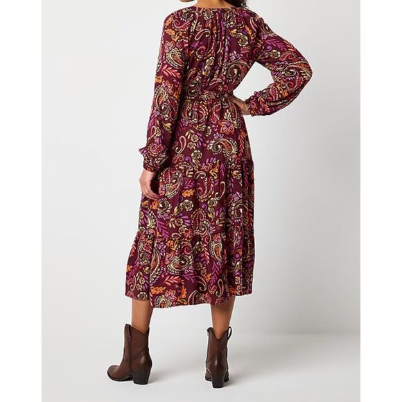 ST. JOHN’S BAY Dress Midi A-Line 3X Ruby Paisley Purple Floral Fall NWT Boho New - Picture 2 of 15